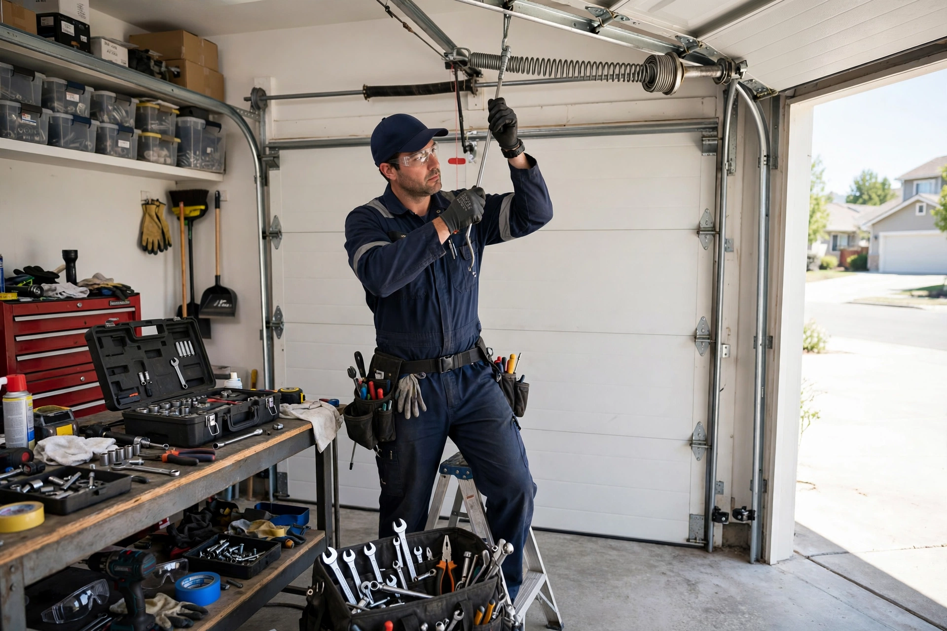 Garage door spring repair technician in Virginia home